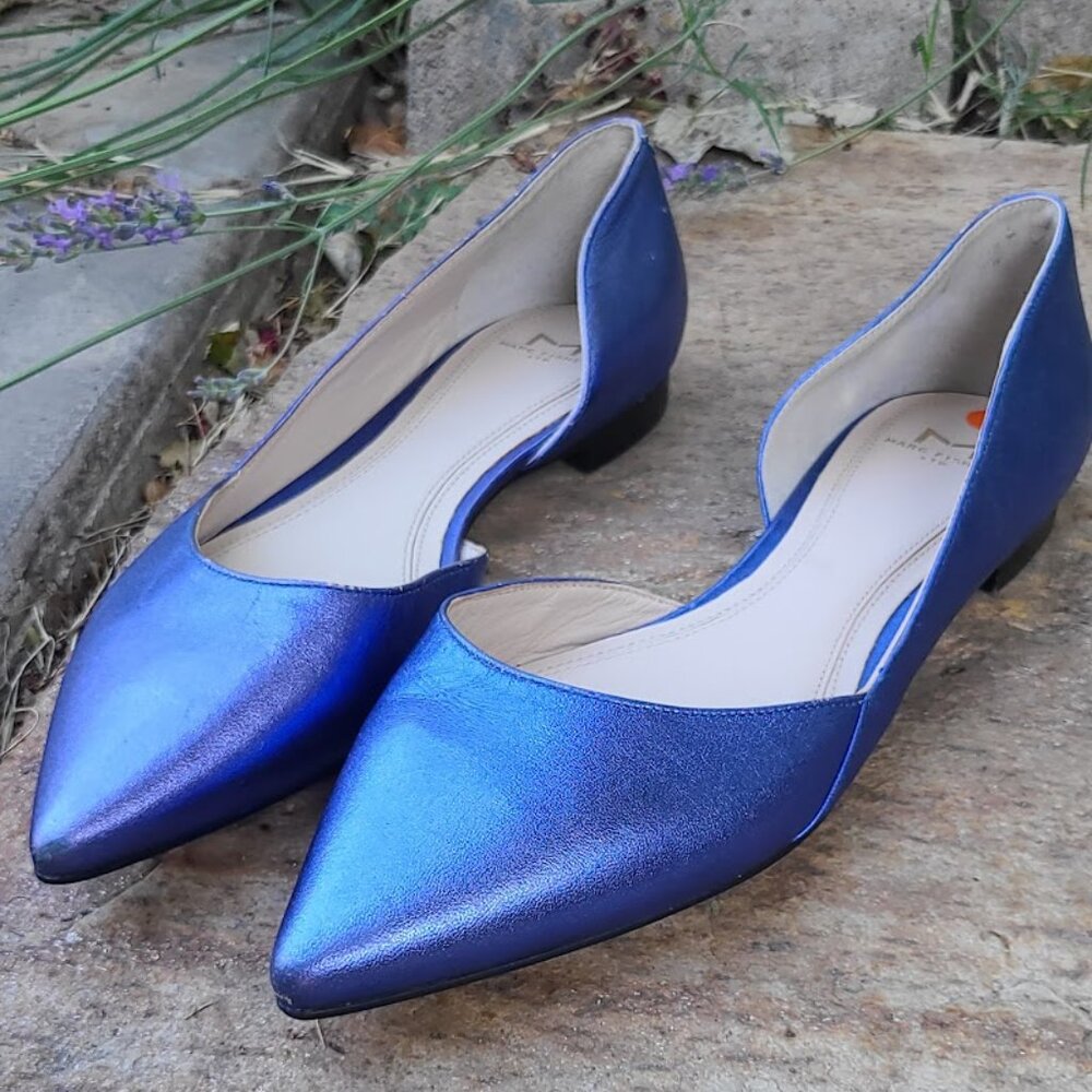 Marc Fisher LTD Sunny 5 Shoes - Metallic Blue D'Orsay Flats - Size 7
